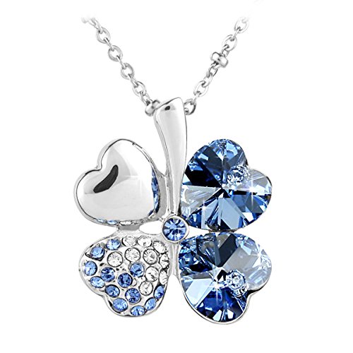 Preisvergleich Produktbild Klee Halskette mit Swarovski Elements Crystal light sapphire weißvergoldet