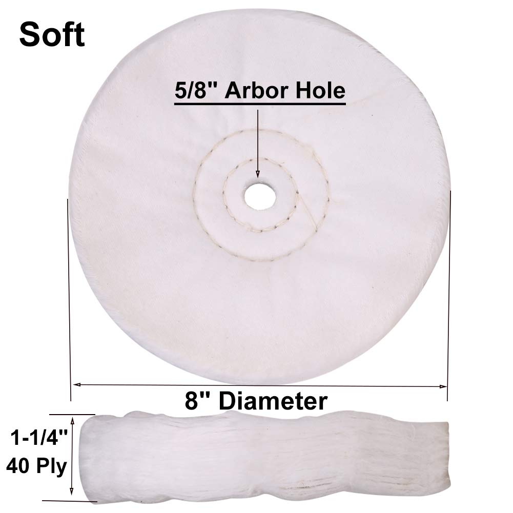SCOTTCHEN 20,3 cm (40 warstw) ściernice polerskie z miękkiej flaneli, do szlifierki stołowej z otworem na wałek 5/8", 2 sztuki