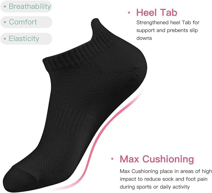 Women's and Men's Running Ankle Socks Low Cut Breathable Socks With Tab 3 Pairs, Black4