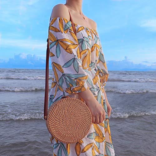 Handwoven Round Rattan Bag for Women Bali Ata Straw Bags Adjustable Shoulder Leather Straps3