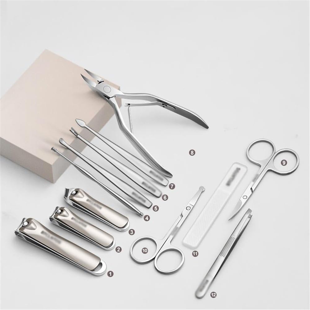 Maniküre Set 12-teiliges Nagelknipser-Set, Maniküre for zu Hause aus Edelstahl, tragbares Nagelknipser-Set, Werkzeug for Trimmen abgestorbener Haut Nagelknipser