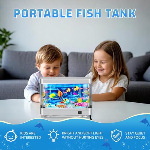 Image of Fake Motion Fish Tank Mini Aquarium,Artificial Aquarium Decorations,Artificial Tropical Fish Decorative,Virtual Ocean Moving Fish lamp for Bedroom Office Decor