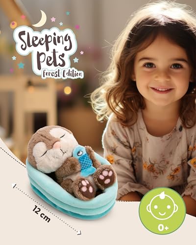 NICI Kuscheltier Otter mit Fisch 12cm schlafend im Körbchen - grau - Stofftier aus weichem Plüsch, niedliches Plüschtier zum Kuscheln und Spielen, für Kinder & Erwachsene - 61582