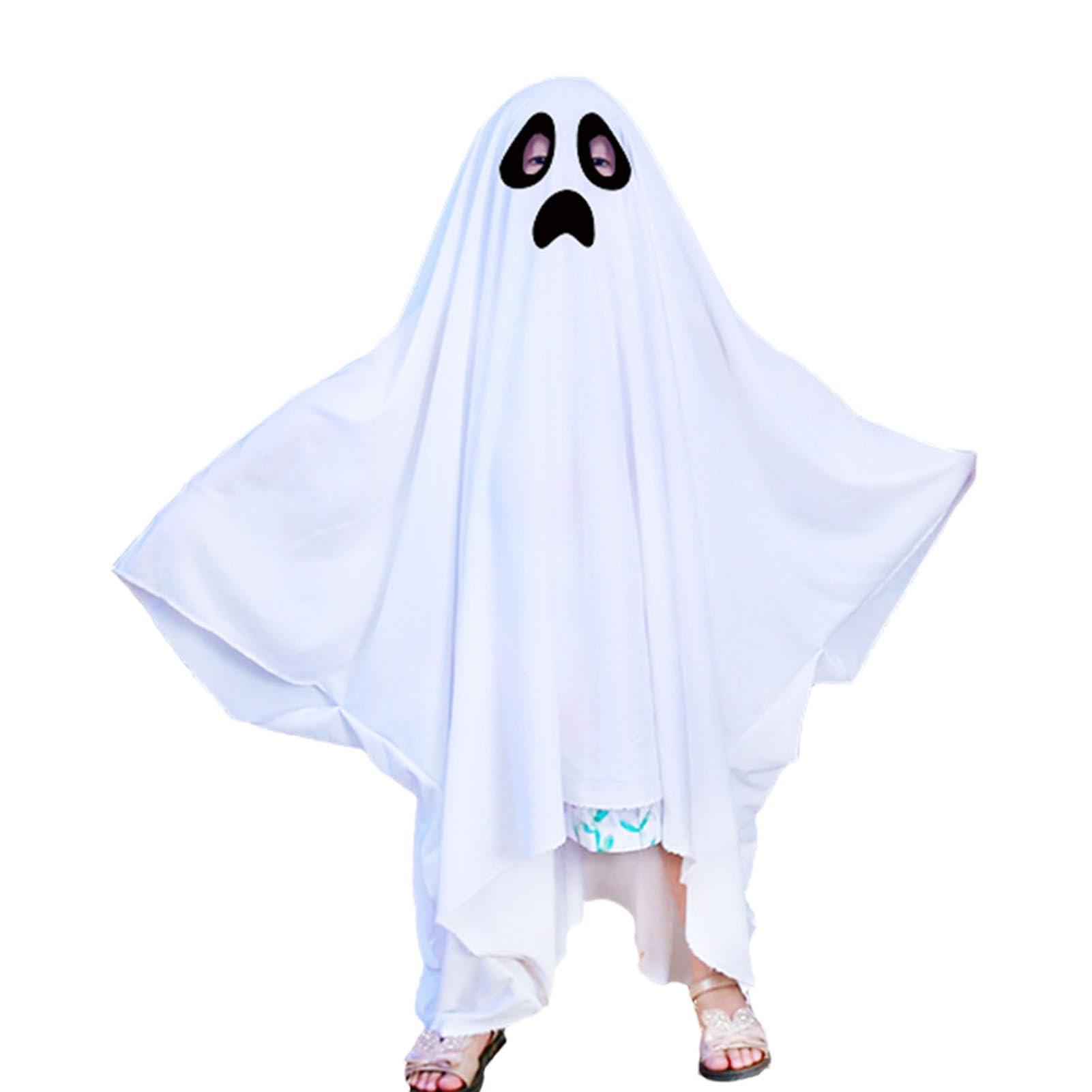 Costume Fantôme Halloween Enfant Avec Cape, Masque Et Sac à Bonbons - Effet Fluorescent Dans Le Noir - Taille S M L 4-12 Ans