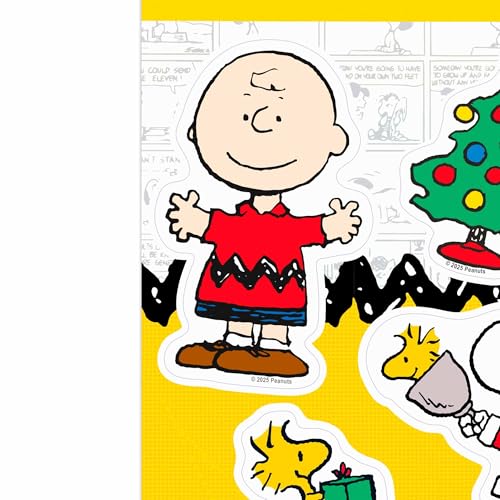 Image of Peanuts Christmas Adhesive Vinyl Decals - Adorable Set of Snoopy and Charlie Brown Holiday Stickers, 1 Pack (4 Count)