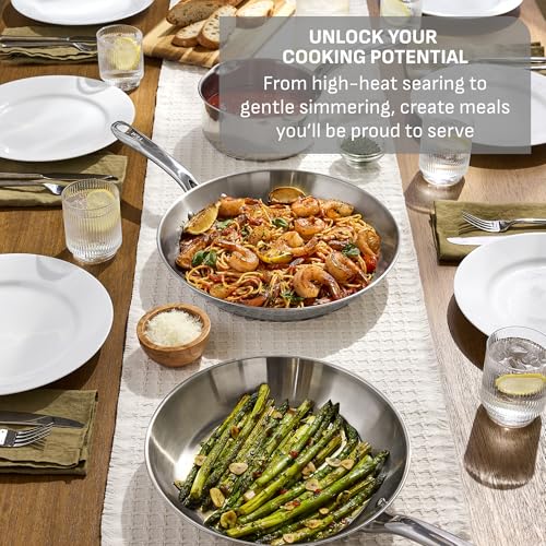 Image of T-fal Stainless Steel Pots and Pans Set 11 Piece, Induction, Oven Broiler Safe 500F, Kitchen Cooking Set w /Fry Pans, Saucepans, Saute Pan, Steamer, Cookware, Dishwasher Safe, Silver