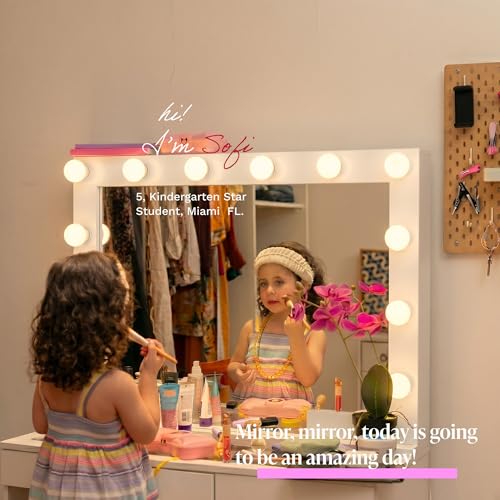 Image of Boahaus Cleo Vanity Desk with Framed Bulb Mirror & Stool - 5 Drawer Makeup Station with Integrated Power