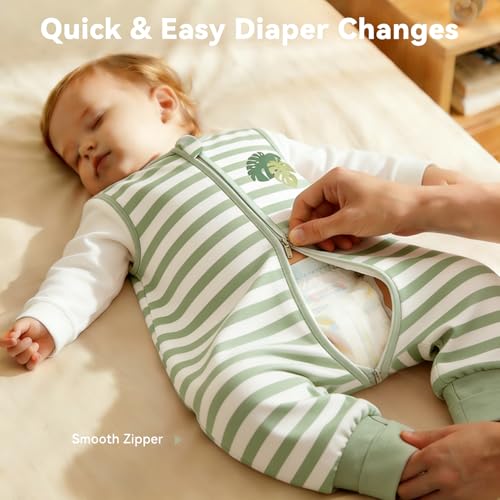 Image of Chilsuessy Toddler Sleep Sack with Feet 3-4 T, 1.0 TOG Cotton Baby Wearable Blanket with Legs, Sleep Bag Walker with 2-Way Zipper, Stripe