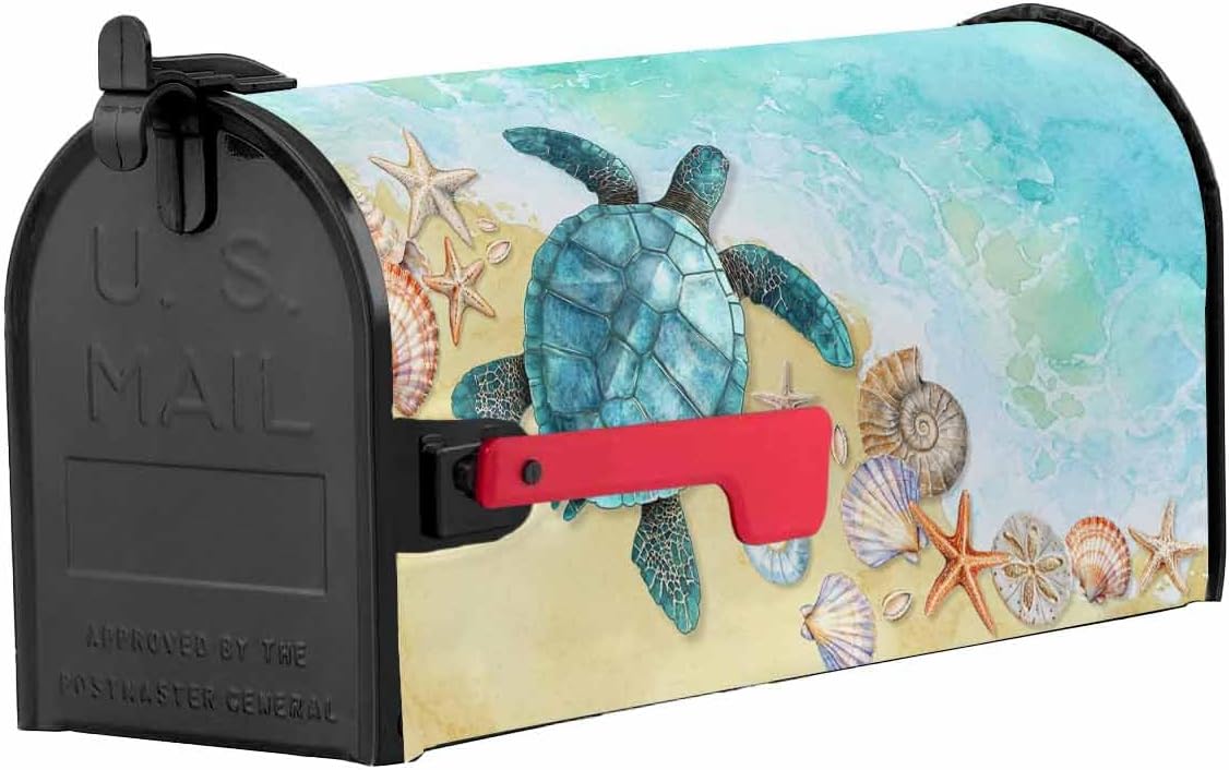 Teal Blue Coastal Mailbox Covers Magnetic Standard Size, Summer Beach Turtle Nautical Decorative Post Letter Numbers Box Wrap Decoration Covers Small Accessories for Garden Yard Outdoor Décor