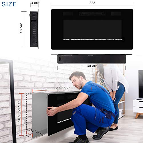 Xbeauty 36" Electric Fireplace In-Wall Recessed And Wall Mounted 1500W Fireplace Heater And Linear Fireplace With Timer/Multicolor Flames/Touch Screen/Remote Control Black #TOP1