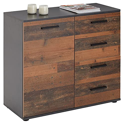 Kommode Sideboard Schrank Chicago in Beton dunkel/Old Style, mit 1 Tür und...
