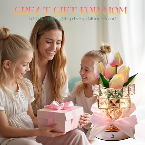 Image of Tulips Lamp Gifts for Mom /Birthday Gifts for Women, Rechargeable Cordless Touch Table Lamp, 3 Color Colour Dimming Small Night Light-Gift for Mothers Day, Valentines Anniversary, Unique Home Decor