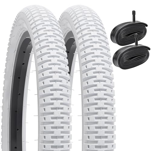 YunSCM 2本セット,16 1.95 タイヤ,16x1.95 53-305 自転車タイヤ + 16x1.75/2.125 チューブ 米式バルブSV32mm,適用 16インチ 1.95 マウンテンバイク、,クロスバイク,Y-263(ホワイト)