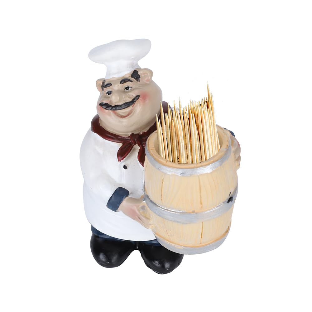 Leopacat Resin Chef Statue Toothpick Holder with Dispenser, Novelty Quirky Kitchen Counter Decoration Ornament, Retro Tabletop Figurine Decor for Bistro, Café & Restaurant (10.5x7.5cm)