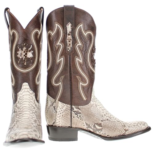 Vaccari Men's Crockett Genuine Natural Python Round Toe Western Cowboy Boots2
