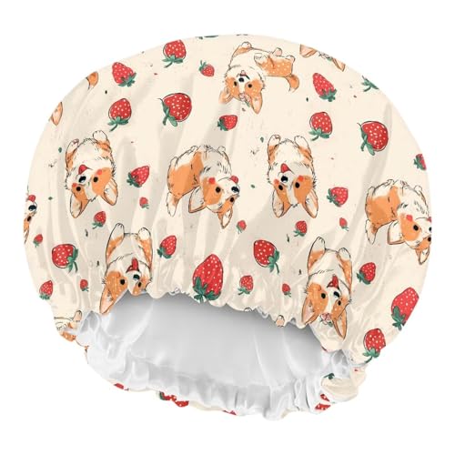 Image of Cute Corgi Satin Bonnet for Kids Satin Sleep Cap Strawberry Night Hat Sleeping with Elastic Adjustable Band Head Hair Cover Comfort Sleeping Beanie Headwear for Toddler Baby Boys Girls