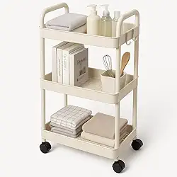 Carrinho Estante Organizadora Multiuso com Rodas 3 Andares 35x26x71cm | Plástico PP Branco Reforçado | Prateleira Vertical para Banheiro Cozinha Lavanderia Escritório