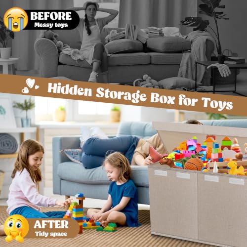Image of Extra Large Toy Box with Lids, Collapsible Storage Bin, 38 inchx16 inchx14 inch,Beige