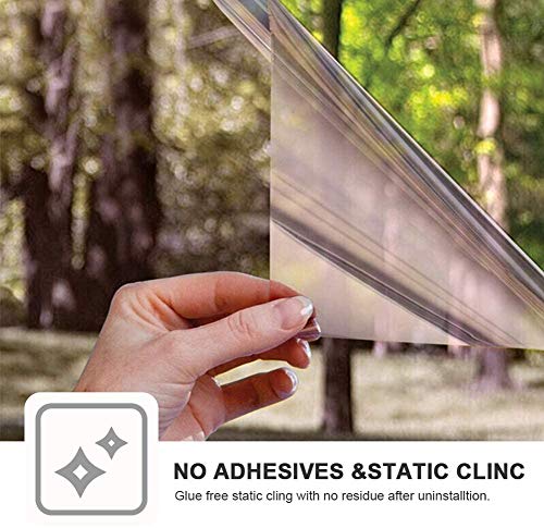 Window Privacy Film One Way Daytime Mirror Tint Treatments UV Heat Control Vinyl Stickers Sun Block Glass Paper Door Covering Reflective (Brown Silver, 17.5 Inch x 7.8 Feet)