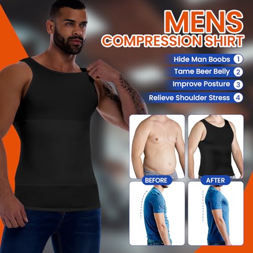 Gleefeat 191-192 Mens Shapewear Slimming Body Shaper Compression Shirt Tummy Control Undershirt Abdomen Gynecomastia Tank Top Vest thumb #2