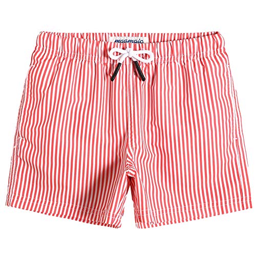 maamgic Boys Swim Trunks Toddler Swim Shorts Little Boys Bathing Suit Swimsuit Toddler Boy Swimwear Stripe Redwhite 5 T