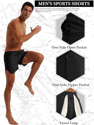 FLYFIREFLY Men's Gym Workout Shorts Quick Dry Lightweight Athletic Shorts Running Bodybuilding Training with Towel Loop3