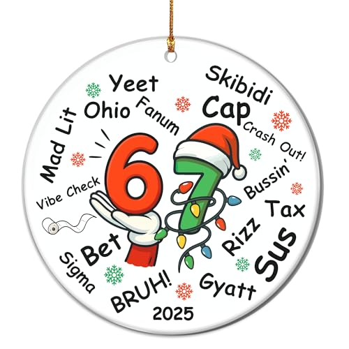 Santa Says Six Seven Christmas Ornament 2025 – Funny 67 Meme Acrylic Christmas Tree Ornament, Trending Gag Gift & Stocking Stuffer for Teen Girls, Friends, Coworkers, Secret Santa (67 Letter)