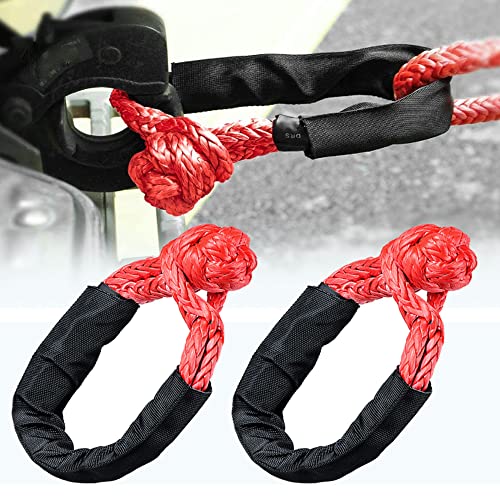 amopacorp Set 2pcs RED 1/2 inch Synthetic Soft Shackle Winch Rope with Protective Sleeve 38,000LBs for Recovery Towing Off-Road
