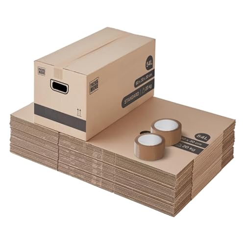 Pack and Move - Lote de 30 cajas de almacenamiento estándar, 60 x 30 x 30 cm, asas reforzadas, 2 adhesivos