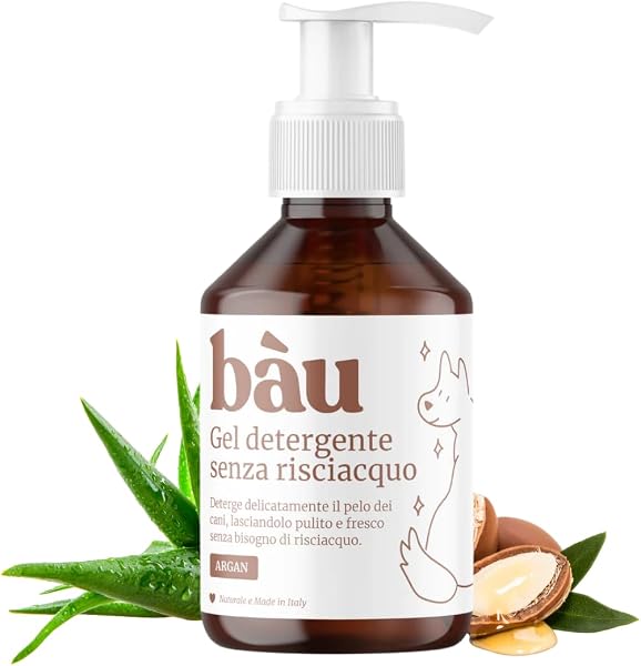 Bau Gel Detergente Senza Risciacquo, Shampoo Secco per Cani, Igienizzante e Idratante - Senza Parabeni e Siliconi, Naturale e Bio con Aloe Vera - Argan, 250 ml - 1