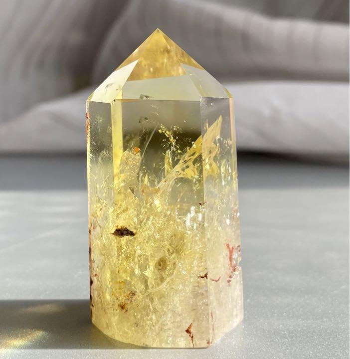 Amazon.co.jp: シトリン 六角柱 ポイント レインボー 虹入 黄水晶