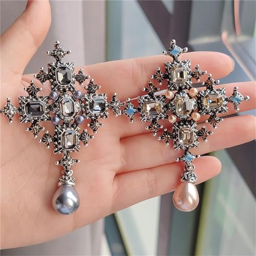 Image of Vintage Cross Rhinestones Pearl Teardrop Brooches Lapel Pins for Women Girls Dainty Boho Crystal Pin Dress Suit Bouquet Ceremony Accessories Jewelry Valentine's Day Gifts