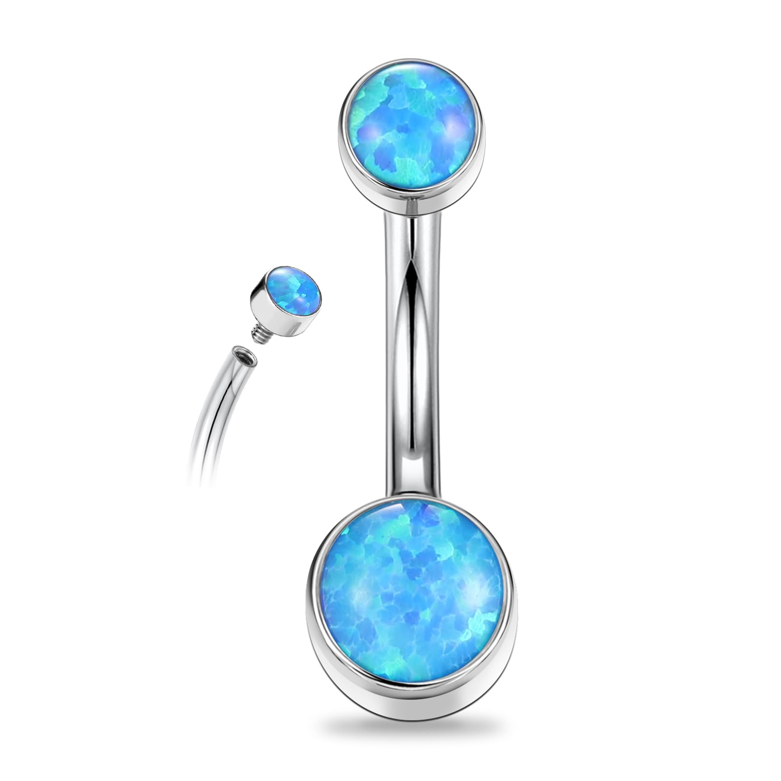 PEAKLINK Opal Belly Button Ring 10mm 14G Belly Jewelry Titanium Navel Ring Internally Threaded Belly Barbell Navel Jewelry Navel Belly Piercing