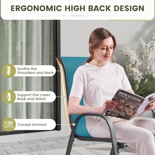 Image of UDPATIO Patio Chairs Set of 6, Stackable Outdoor Dining Chairs with High Back, Breathable Textilene Fabric Outdoor Chair All Weather, 350LBS Capacity for Garden /Backyard (Light Blue)