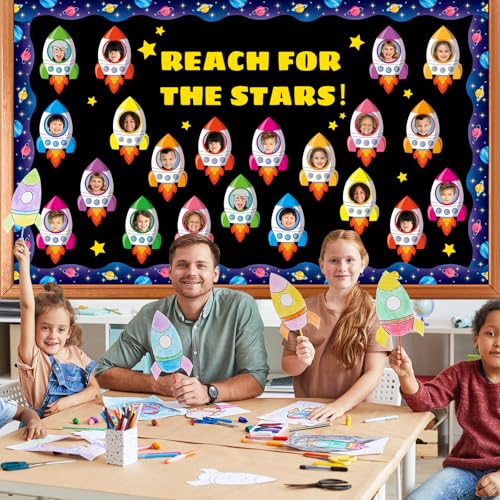 Image of gisgfim 80Pcs Rocket Cutouts Back to School Decorations Bulletin Board Outer Space Paper Cut-Outs Classroom Decor for Boy Girl DIY Craft Photo Wall Door Kindergarten Preschool Party Favor Supply