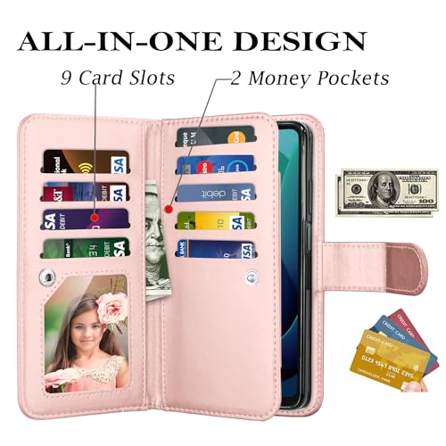 Takfox Wallet Case for Motorola Moto G 5G 2024, for Moto G Play 2024 5G Case, PU Leather Credit Card Holder Slots Case Folio Flip Detachable Magnetic Cover Kickstand & Carrying Strap, Marble