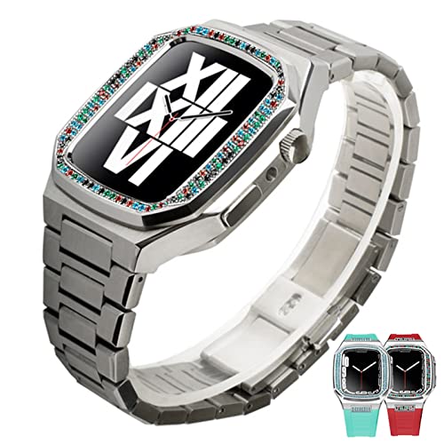 Diamond Modification Kit Case for Band 8 7 45mm 44mm Stainless Steel Case Strap for Series 6 SE 5 4 Set2