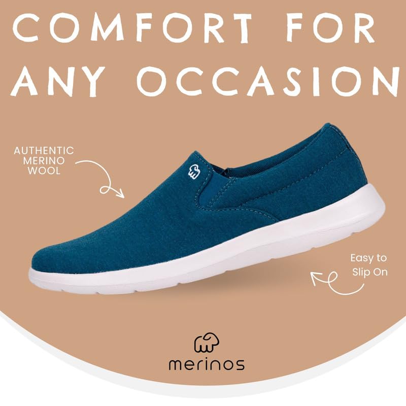 Merinos Women's Slip On Fashion Sneaker, Slide On Casual Shoe, Made with Australian Wool, Lightweight and Durable Tennis Shoes Ocean Size 94