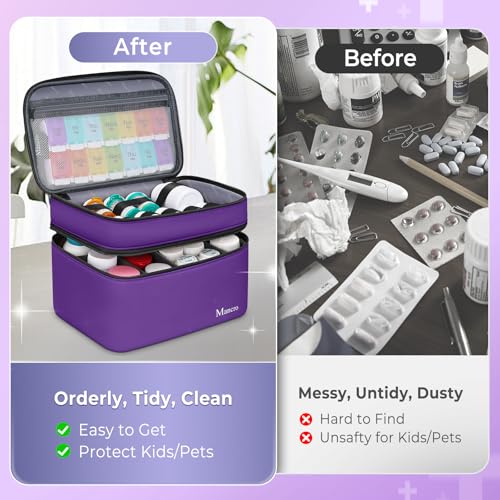Image of Mancro Dual Layers Pill Bottle Organizer Bag, Medicine Pill Organizer Bag with Lockable Zipper, Medicine Travel Bag for Pills, Vitamins, Pill Cutters, Medical Supply for Home Storage, Purple