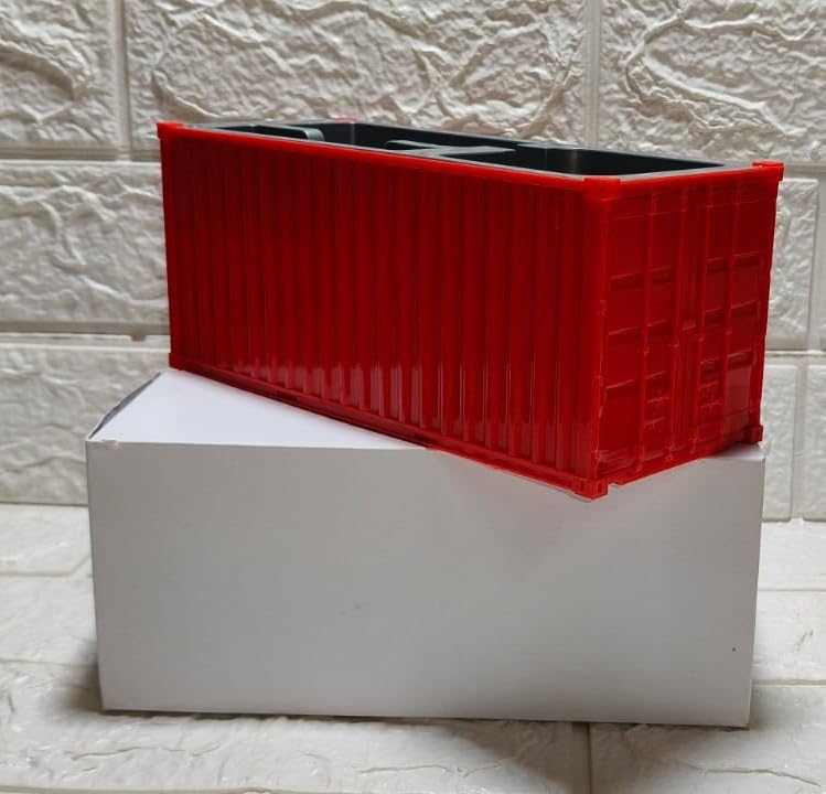 Image of Shipping Container Pen Stand, Container Style Desk Organizer Pen Stand for Office Table Shipping Company, Unique Tabletop for Gifting (Red)