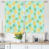 Gpiaoyfo Pineapple Kitchen Curtains Tropic Fruit Mint Green Summer Short Tier Curtains for Bathroom Cafe Small Window Drapes Treatment 2 Panels (27.5x39 Inch)