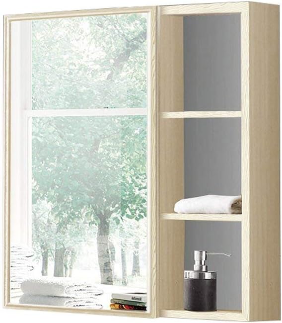 Bathroom Cabinet Mirror Locker Wall Hanging Toilet Mirror Cabinet Storage Mirror Box (Color : White Size : to The Left) Pink