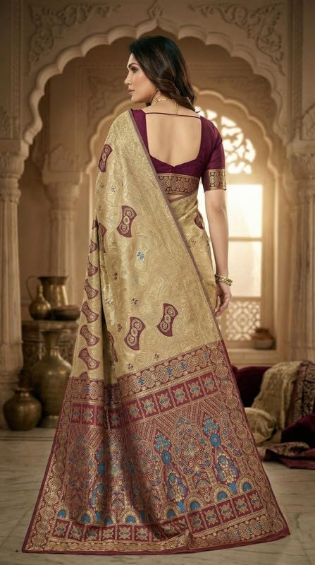 Image of C J Enterprise Women's Pure Soft Silk Saree With Blouse Piece For Wedding (Damru-Patola)