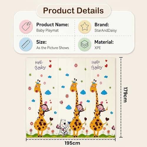 Image of StarAndDaisy Baby Mats for Floor /Play Mat for Babies, Infants & Toddlers with Double Sided Water Proof /Baby Play Mat for Kids Playing 20MM Reversible & Foldable Design -Giraffe