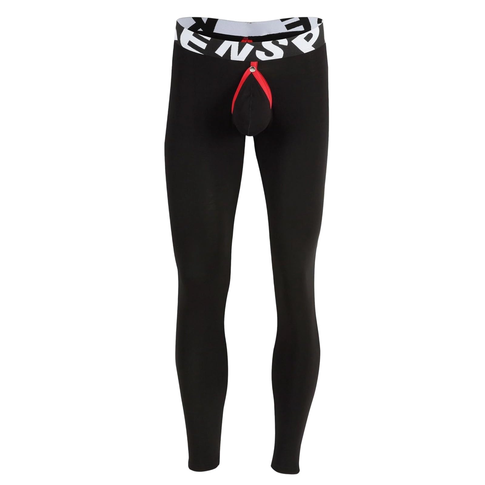 Tobysper Long Underpants Men's Cotton Thermal Leggings Men's Sports Leggings Front Open Pouch Tights with Fly Thermal Underwear Sexy Separate Underwear for Fitness Jogging, O Black, L