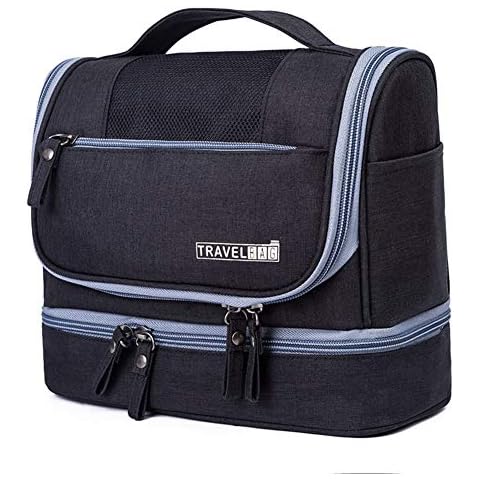 Travel Makeup Bags Portable Cosmetic Bag for Women or Men, Multifunction Organizer Case Dopp Kit Toiletry Bag with Hook, High Capacity, Black Style Cover