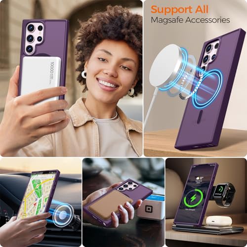 Image of Rayboen for Samsung Galaxy S23 Ultra Case Magnetic, [Compatible with Magsafe] Protective Skin Finish Matte Phone Cover for Samsung S23 Ultra with Translucent Hard Back & Soft Edge, Matte Purple