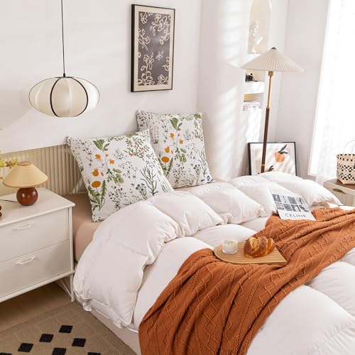 Image of ECOCOTT 2 Pack Pillowcase Euro Size with Green Botanical Floral Leaves Pillow Cases Set, 100% Cotton Queen Pillow Covers Envelope Closure (Euro, 26 inchx26 inch)