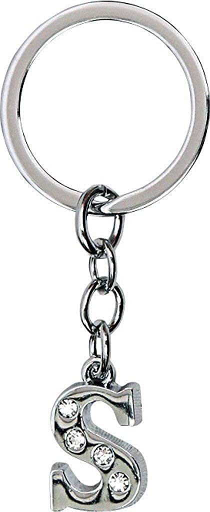 AK StoreAK Store Italics Alphabet Letter Metal Keychains with Crystal Stones for Car Bike Men Women Keyrings, Silver (Letter S)