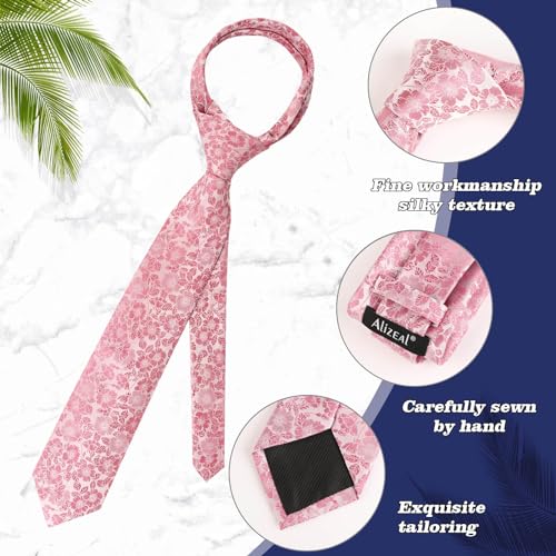 Image of Alizeal Mens 3.15'' Natural Flower Pattern Tie with Floral Pocket Square Set